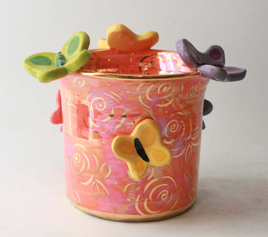 Butterfly Studded Candlejar in Iridescent Orange