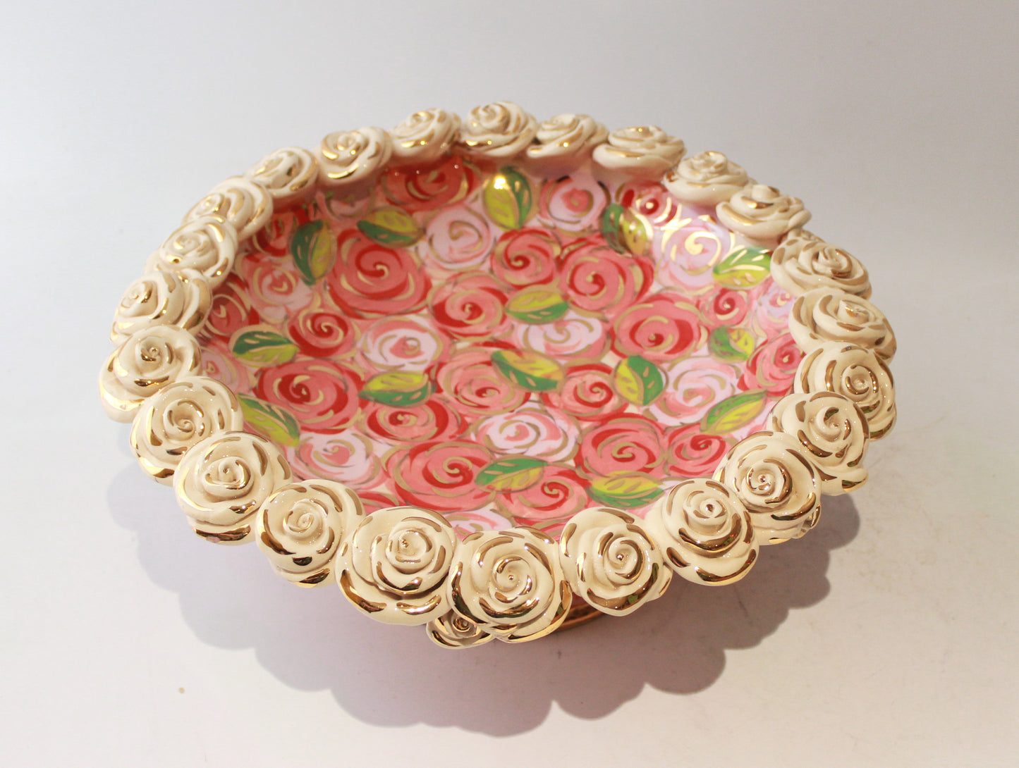 Rose Encrusted Cakestand in Pink Rosebush