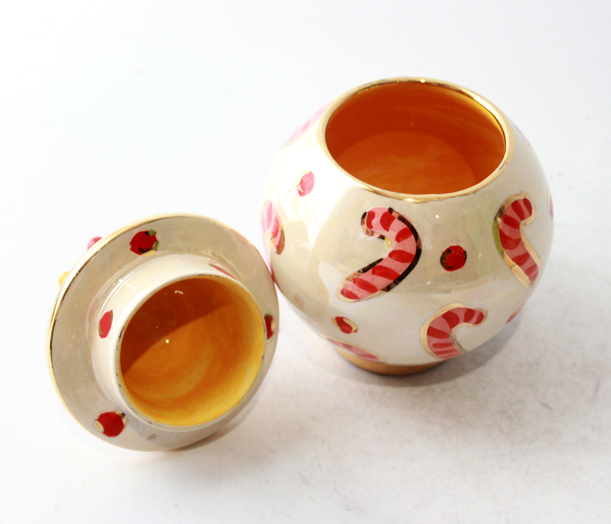 Small Round Crown Lidded Tea Caddy in Candy Cane