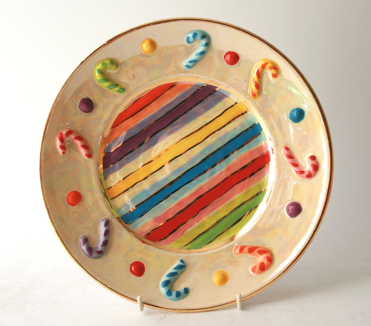 Candy Cane Side Plate in Lustred Stripe