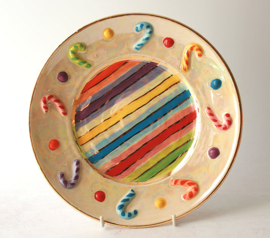 Candy Cane Side Plate in Lustred Stripe
