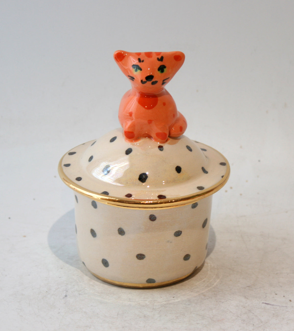 Lidded Pot with Cat in Polka