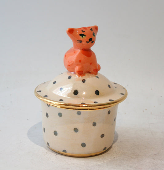 Lidded Pot with Cat in Polka
