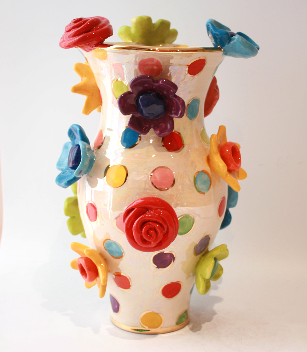 Large Multiflower Studded Vase in Coloured Dot