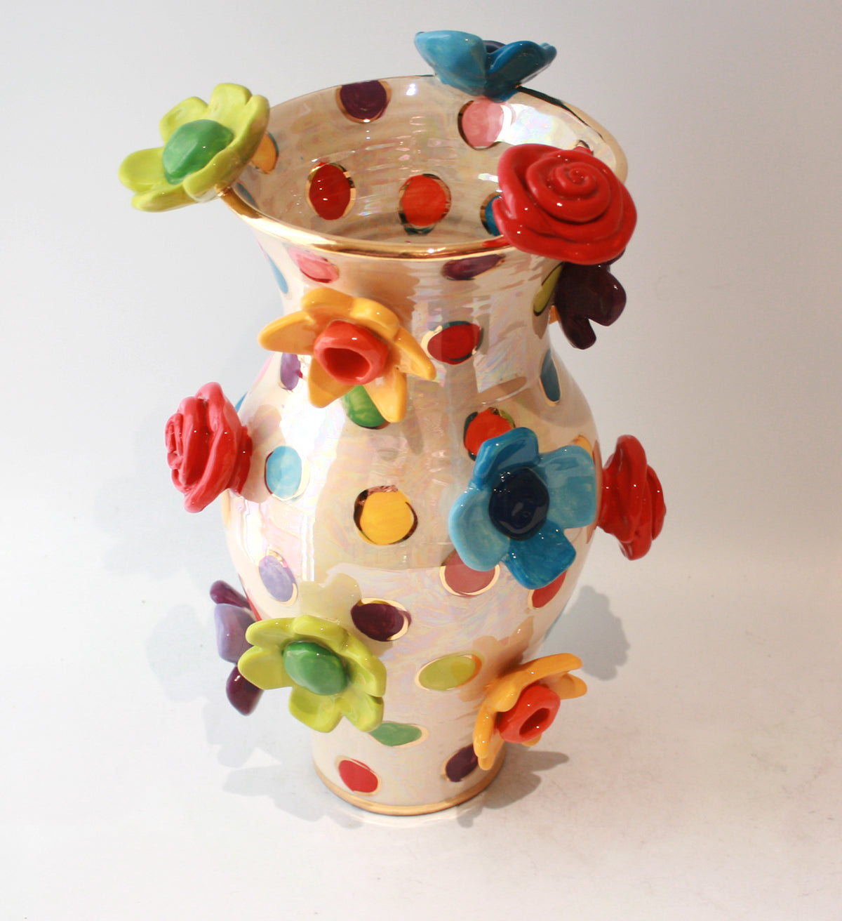 Large Multiflower Studded Vase in Coloured Dot
