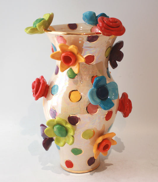 Large Multiflower Studded Vase in Coloured Dot