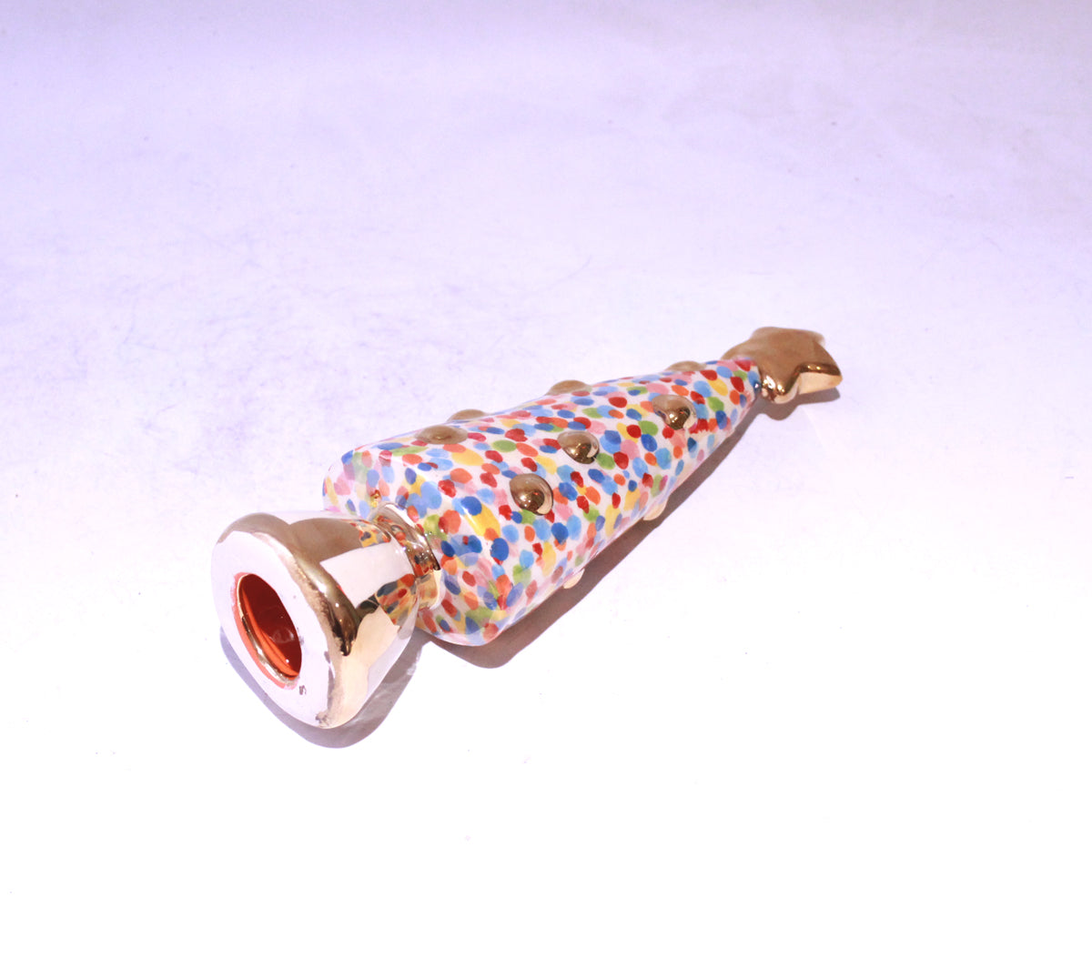 Small Christmas Tree in Confetti with Gold Striped Base