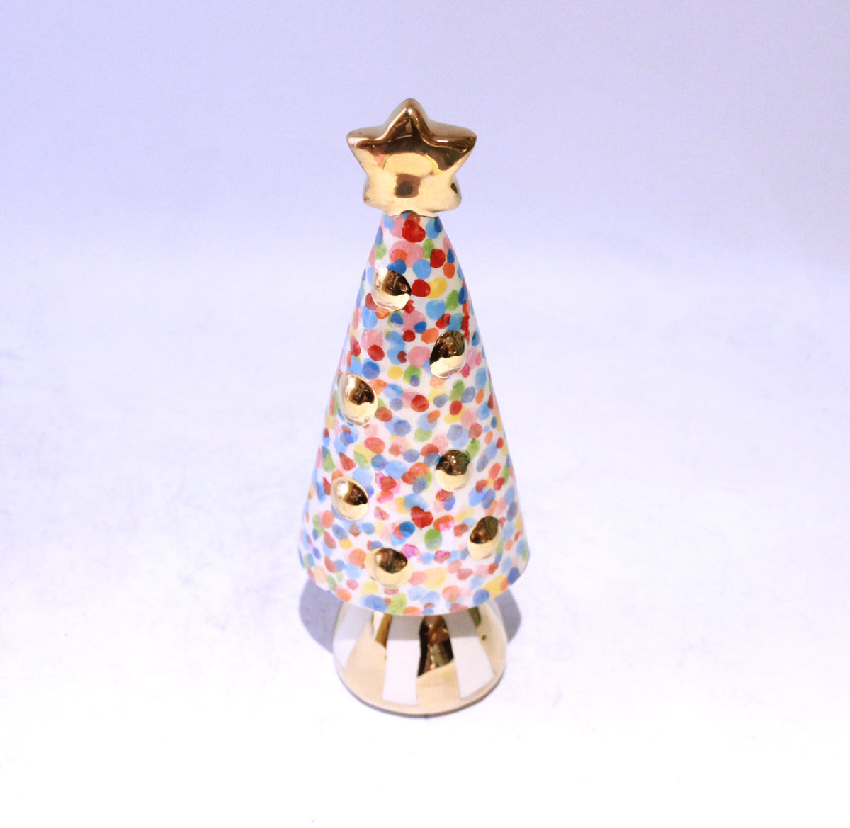 Small Christmas Tree in Confetti with Gold Striped Base