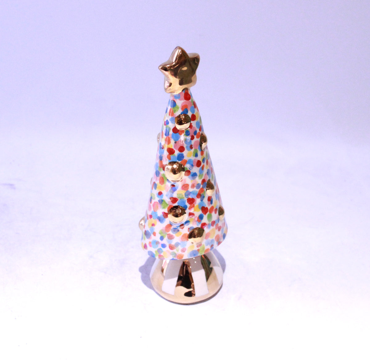 Small Christmas Tree in Confetti with Gold Striped Base