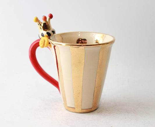 New Shape Large Crown Handled Mug in Gold and White Stripe
