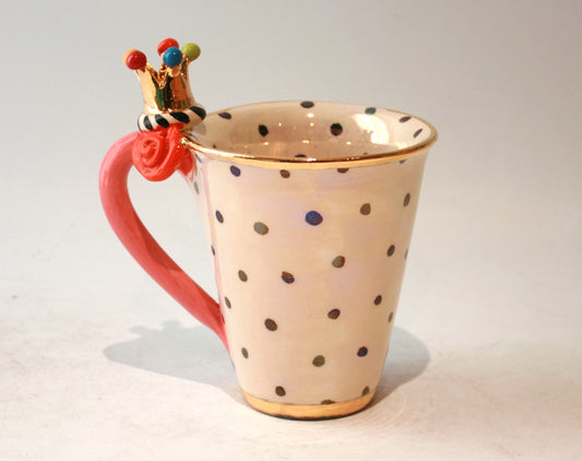Crown Handled New Shape Large Mug in Polka Dots