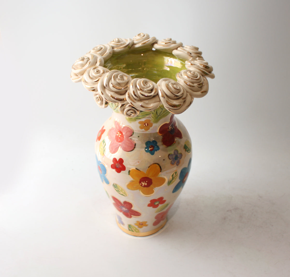 Large Rose Encrusted Vase in Daisy