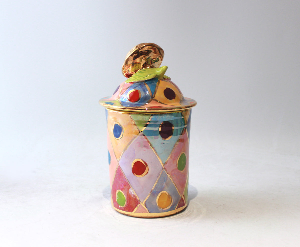 Medium Rose Lidded Tea Caddy in Diamonds
