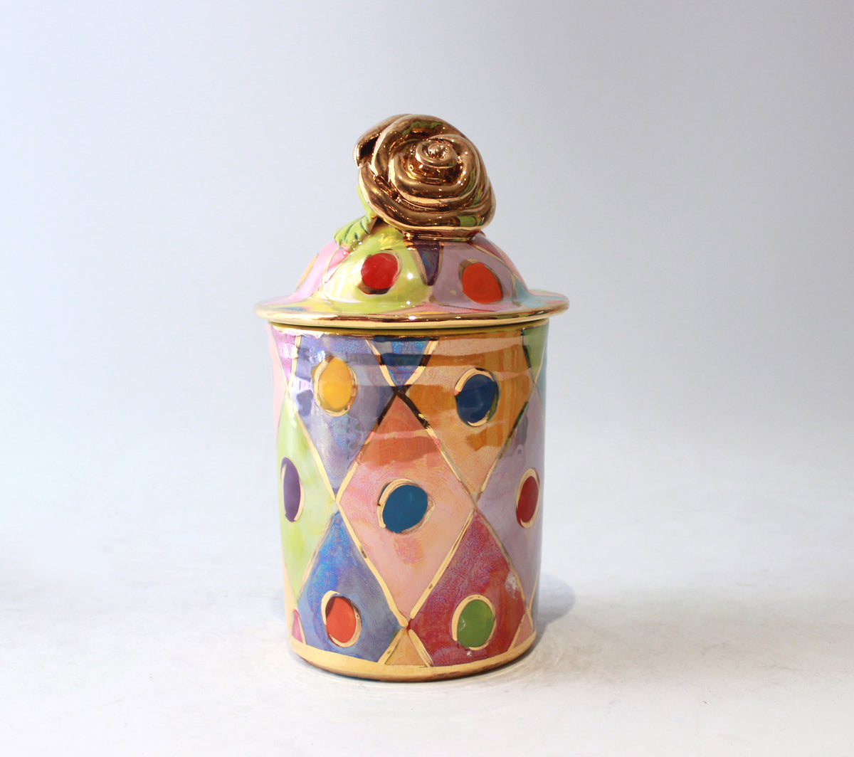Medium Rose Lidded Tea Caddy in Diamonds