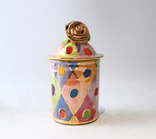 Medium Rose Lidded Tea Caddy in Diamonds