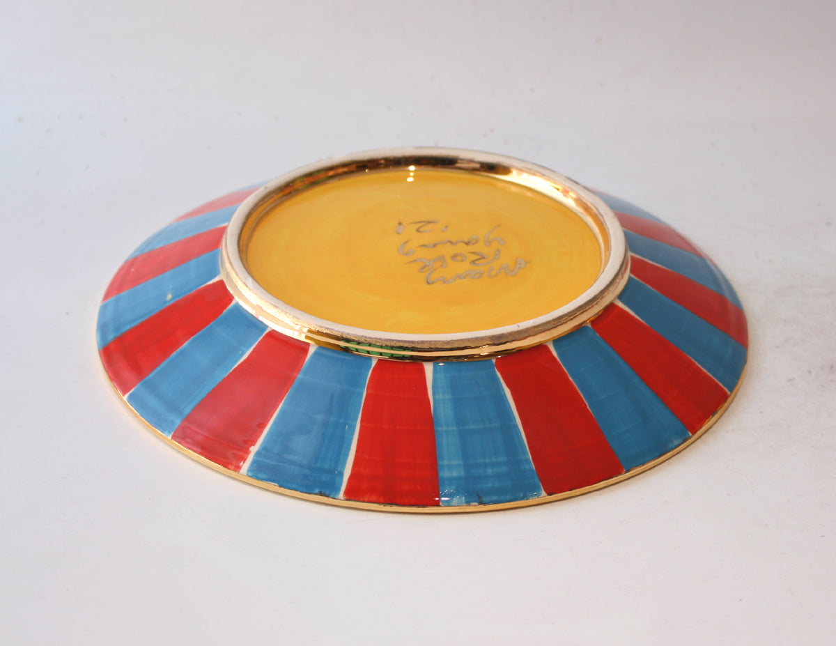 Side Plate in Roses on Green with Dotty Yellow