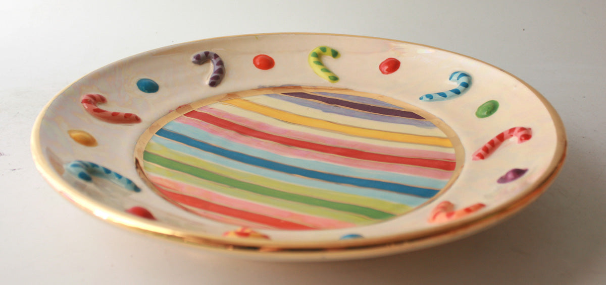 Candy Cane Dinner Plate in Lustred Stripe