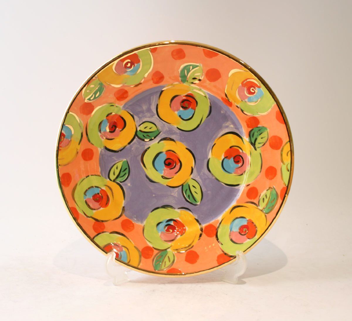 Dinner Plate in Roses Purple with Dotty Peach