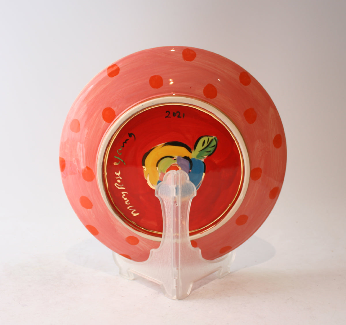 Dinner Plate in Roses Red with Dotty Pink