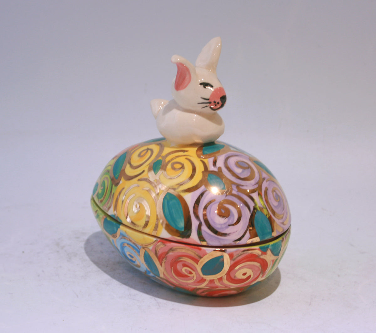 Easter Egg in Pastel Rosebush with Rabbit