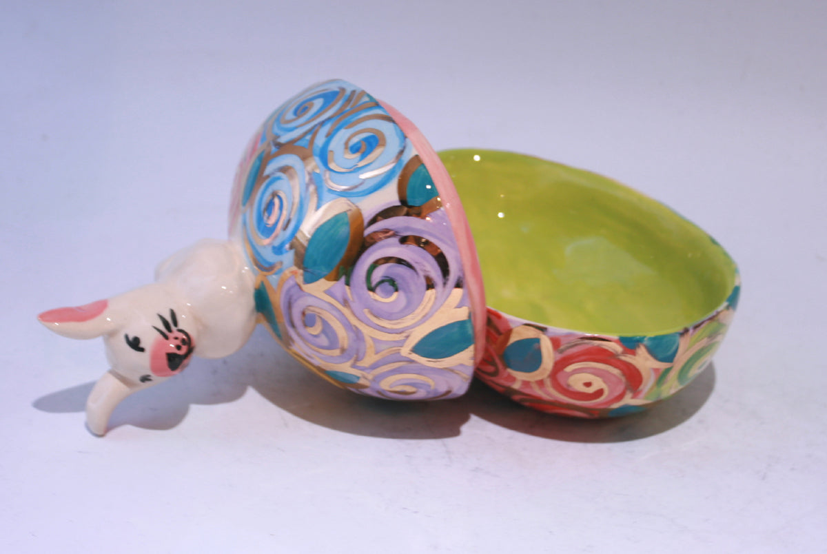 Easter Egg in Pastel Rosebush with Rabbit