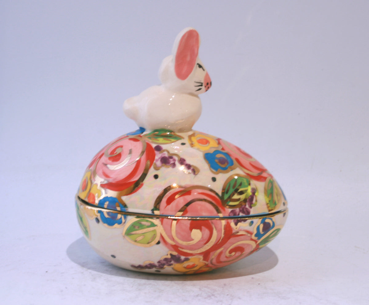 Easter Egg in Vintage Floral with Rabbit
