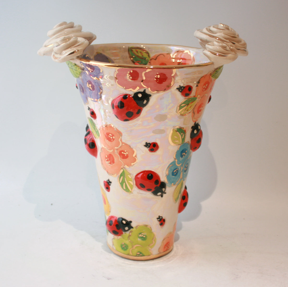 Large Rose Edged Flared Vase in Bugs