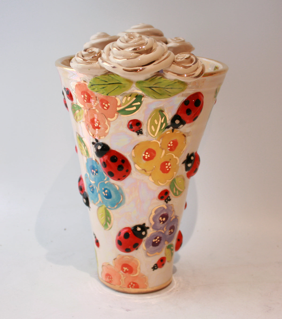 Large Rose Edged Flared Vase in Bugs
