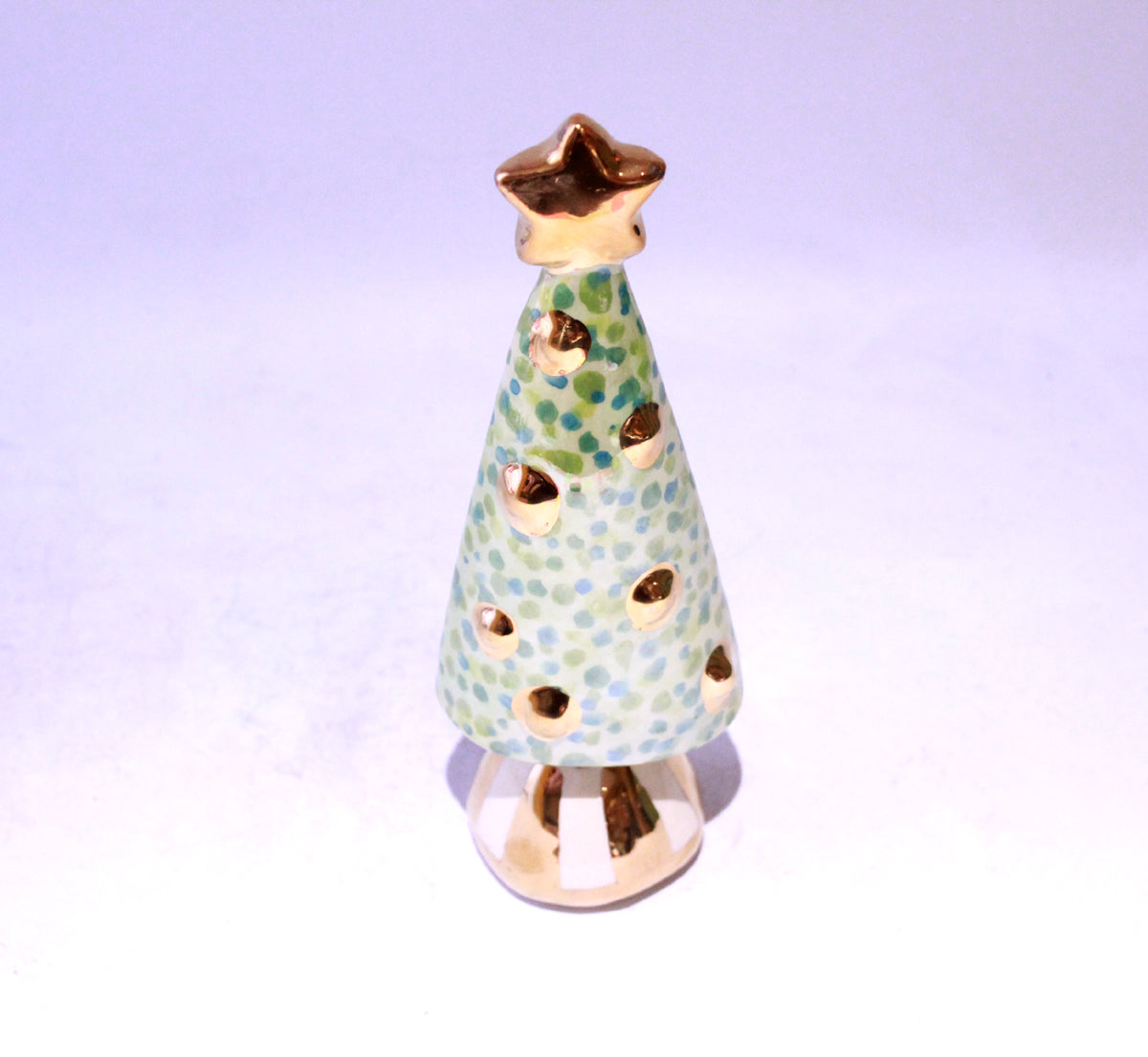 Small Christmas Tree in Green Confetti with Gold Striped Base