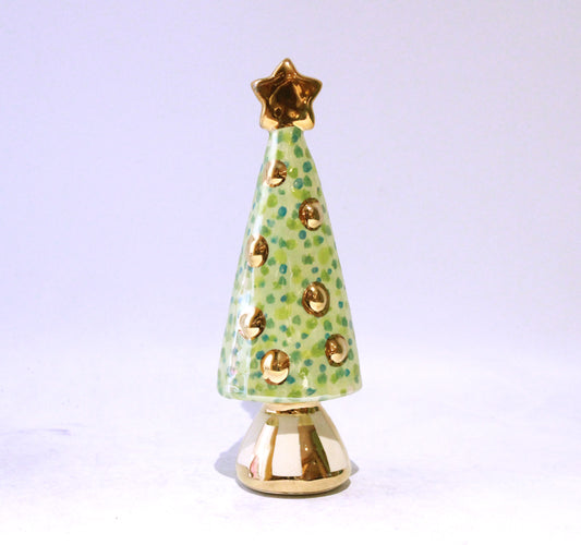 Small Christmas Tree in Green Confetti with Gold Striped Base