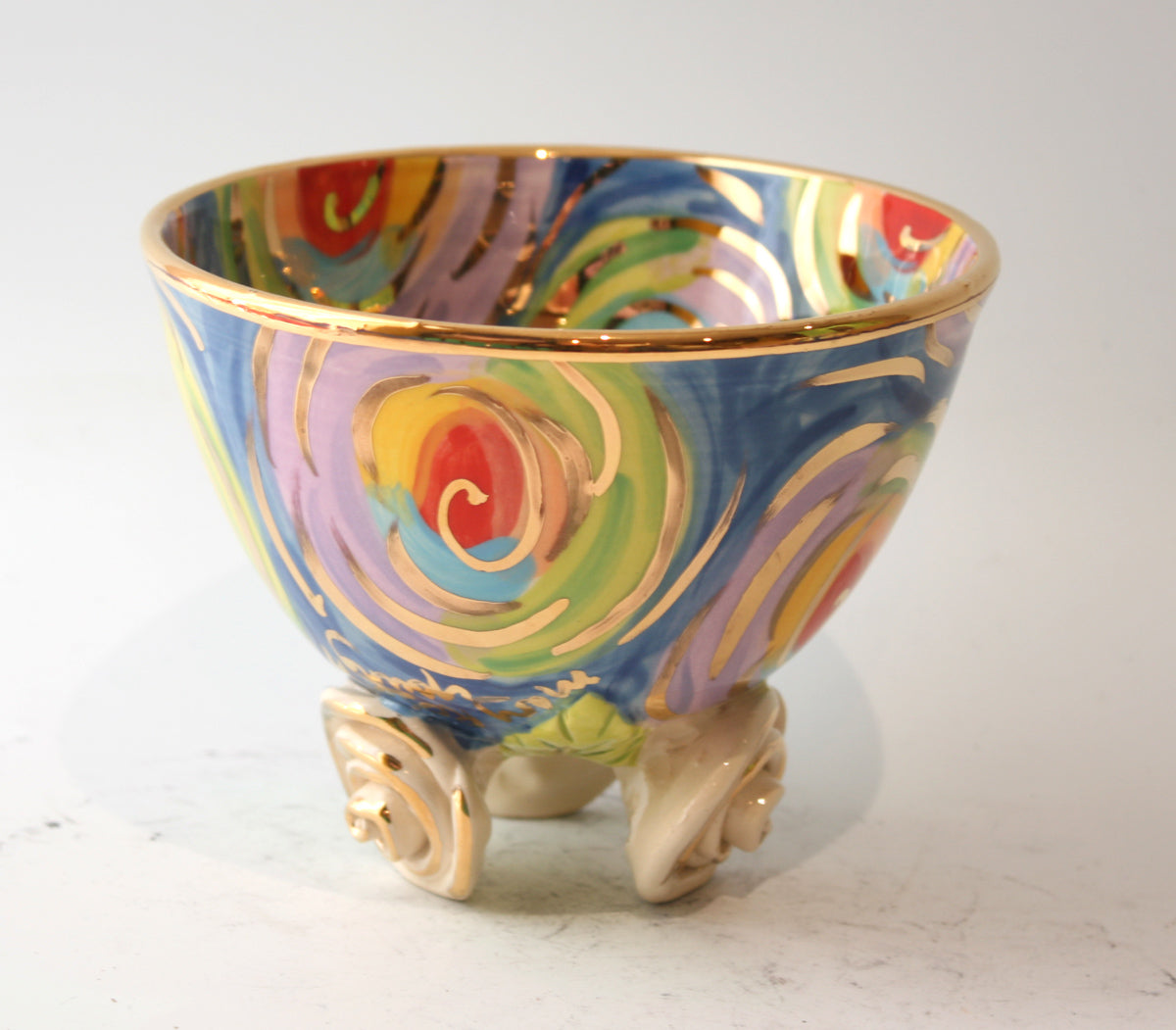 Rose Footed Bowl in Gold New Rose Swirl - MaryRoseYoung