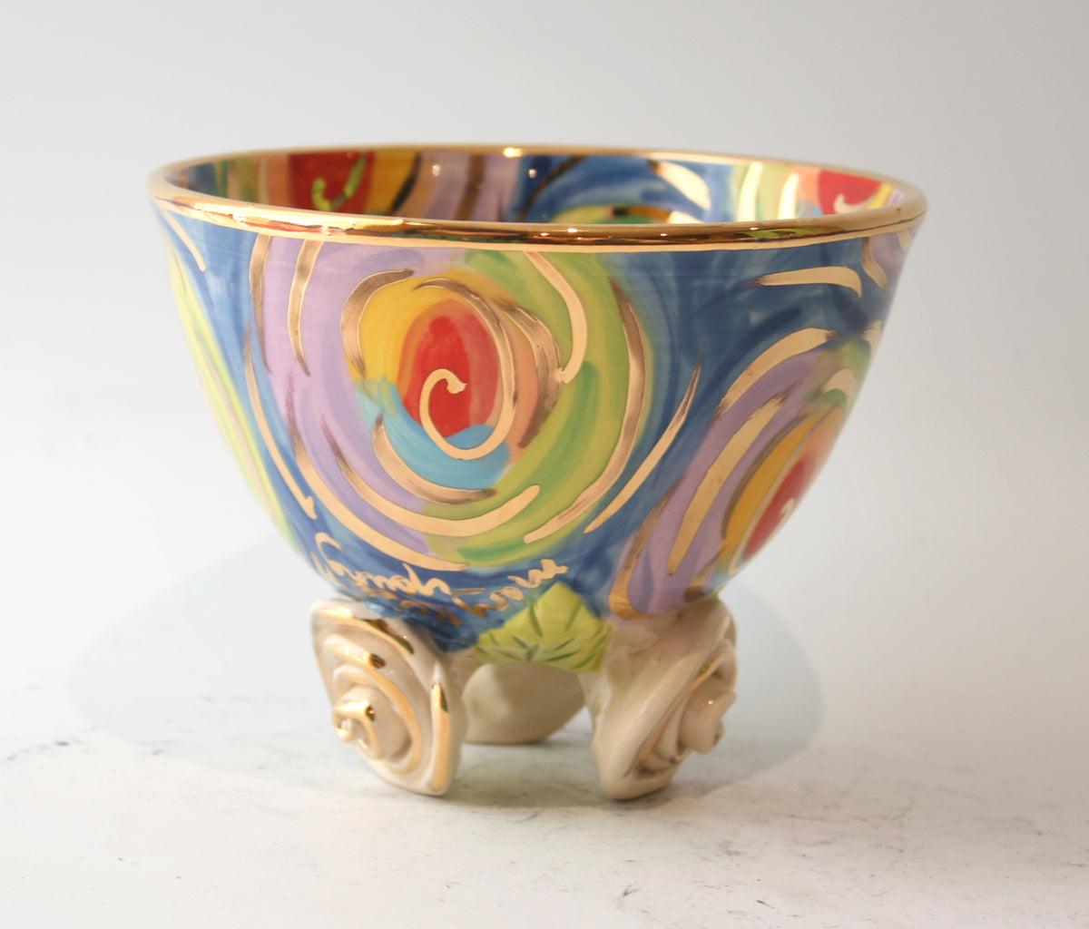 Rose Footed Bowl in Gold New Rose Swirl - MaryRoseYoung