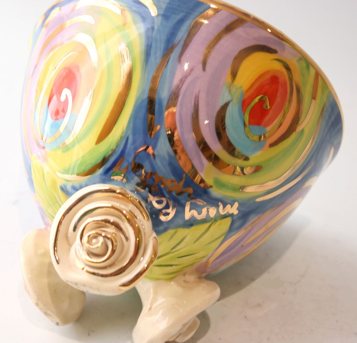 Rose Footed Bowl in Gold New Rose Swirl - MaryRoseYoung