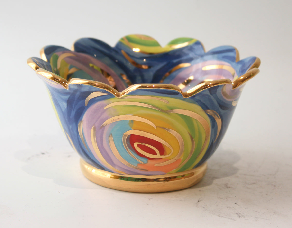 Ice Cream Bowl in Gold New Rose Swirl - MaryRoseYoung