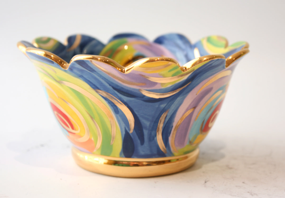 Ice Cream Bowl in Gold New Rose Swirl - MaryRoseYoung
