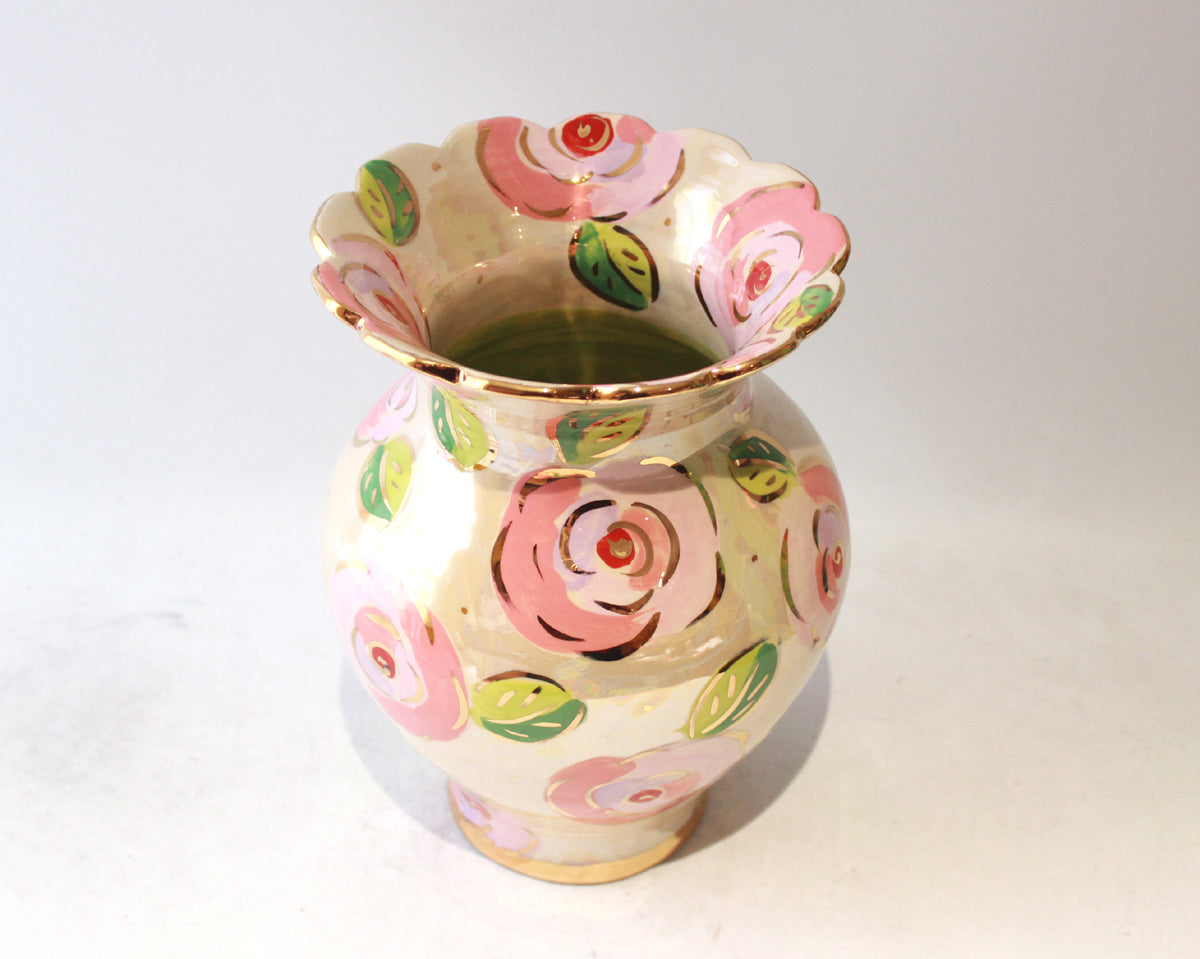 Large Fat Vase in Gold New Rose Pink