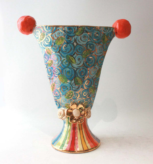 Gondola Vase in Blue Rosebush
