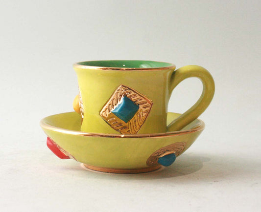 Jewelled Demi-Tasse and Saucer in Green