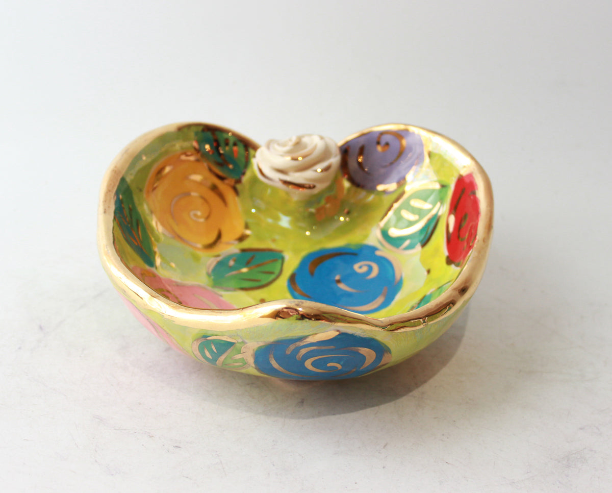 Heart Shaped Bowl in Pastel Block Rose on Lime Green
