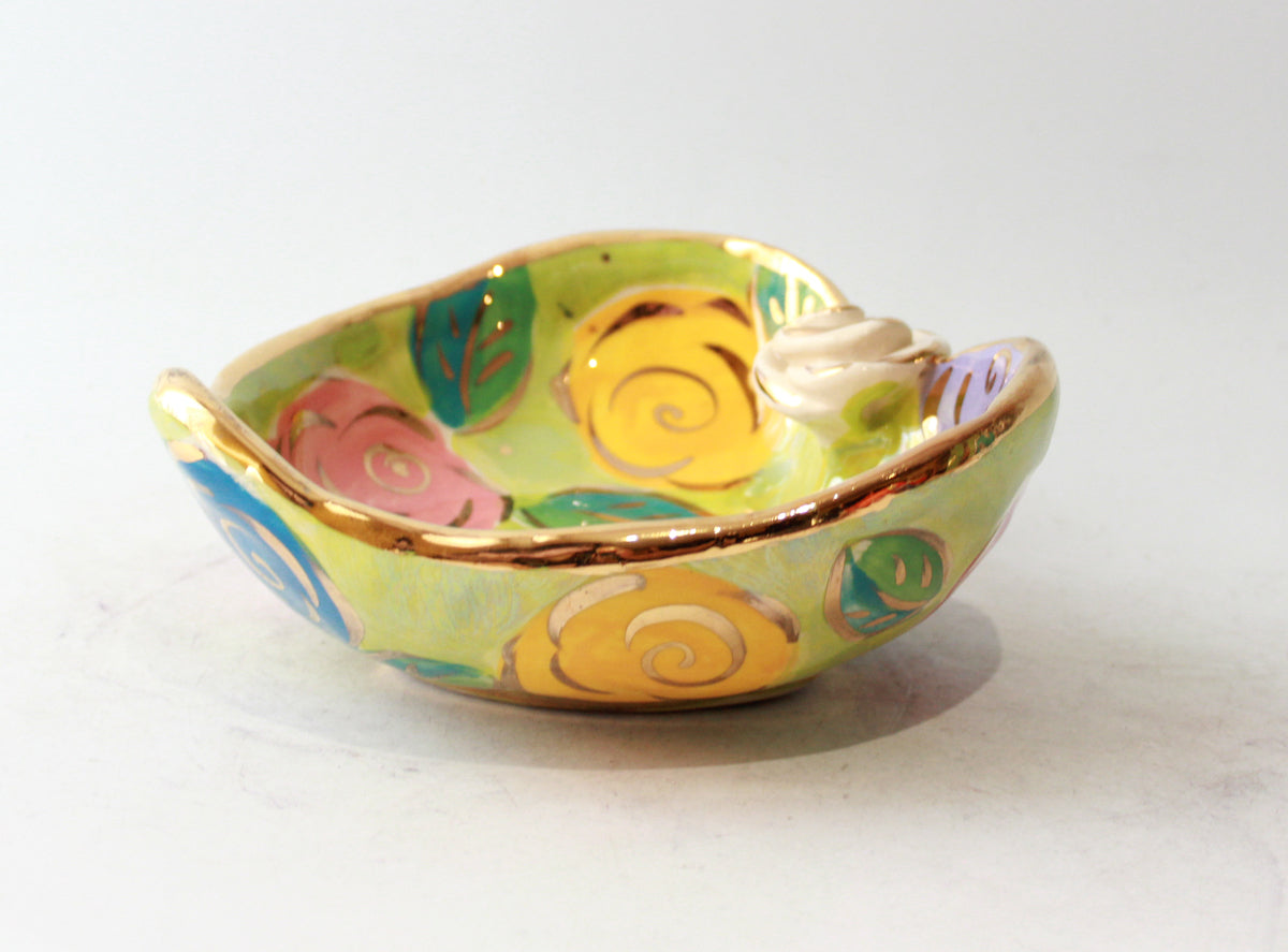Heart Shaped Bowl in Pastel Block Rose on Lime Green
