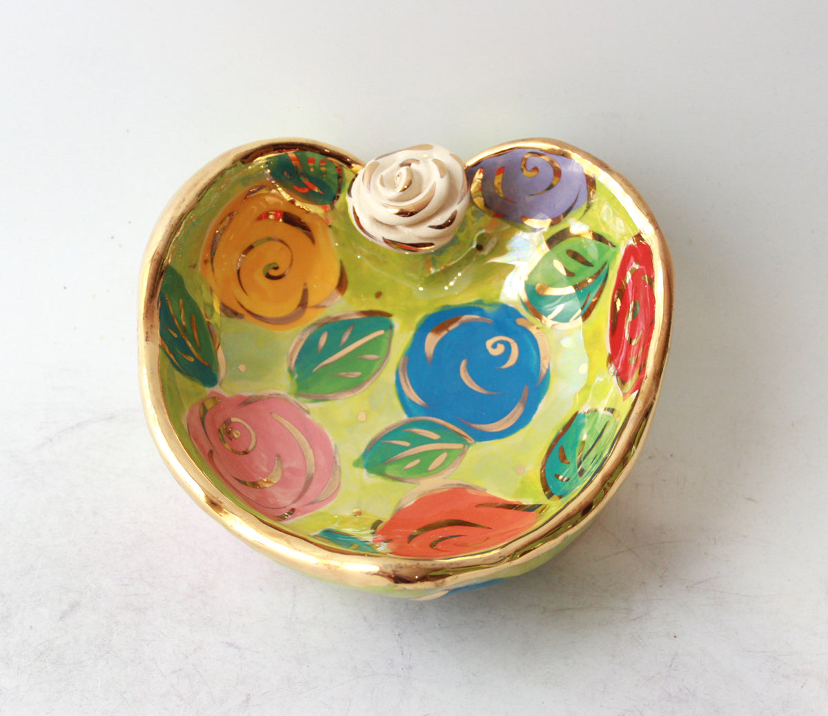 Heart Shaped Bowl in Pastel Block Rose on Lime Green