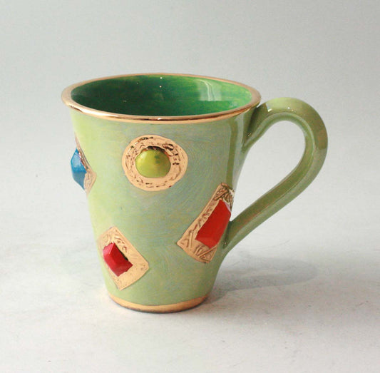 Large New Shape Jewelled Mug in Iridescent Green
