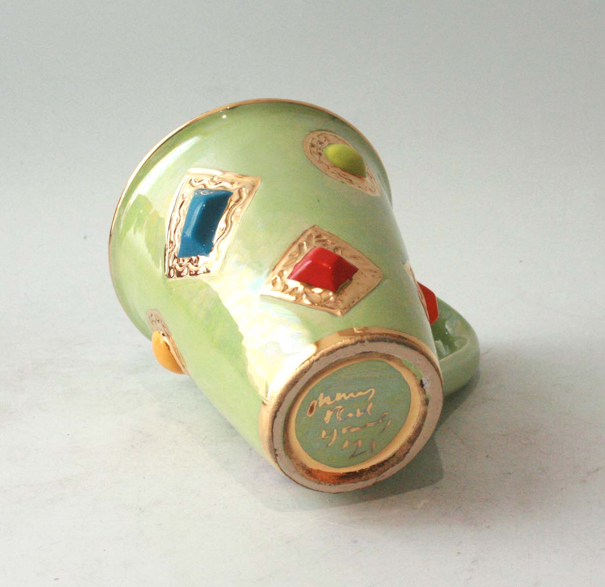 Large New Shape Jewelled Mug in Iridescent Green