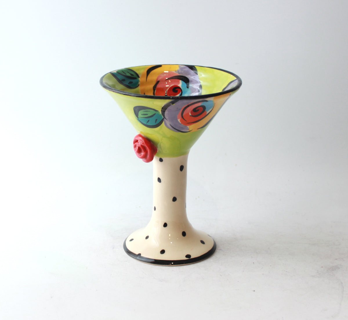Martini Goblet in Green New Rose with Polka Dot Stem