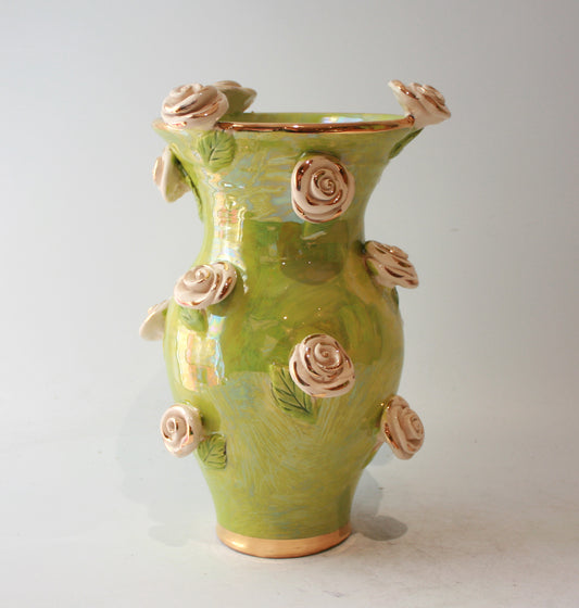 Medium Rose Studded Vase in Iridescent Green
