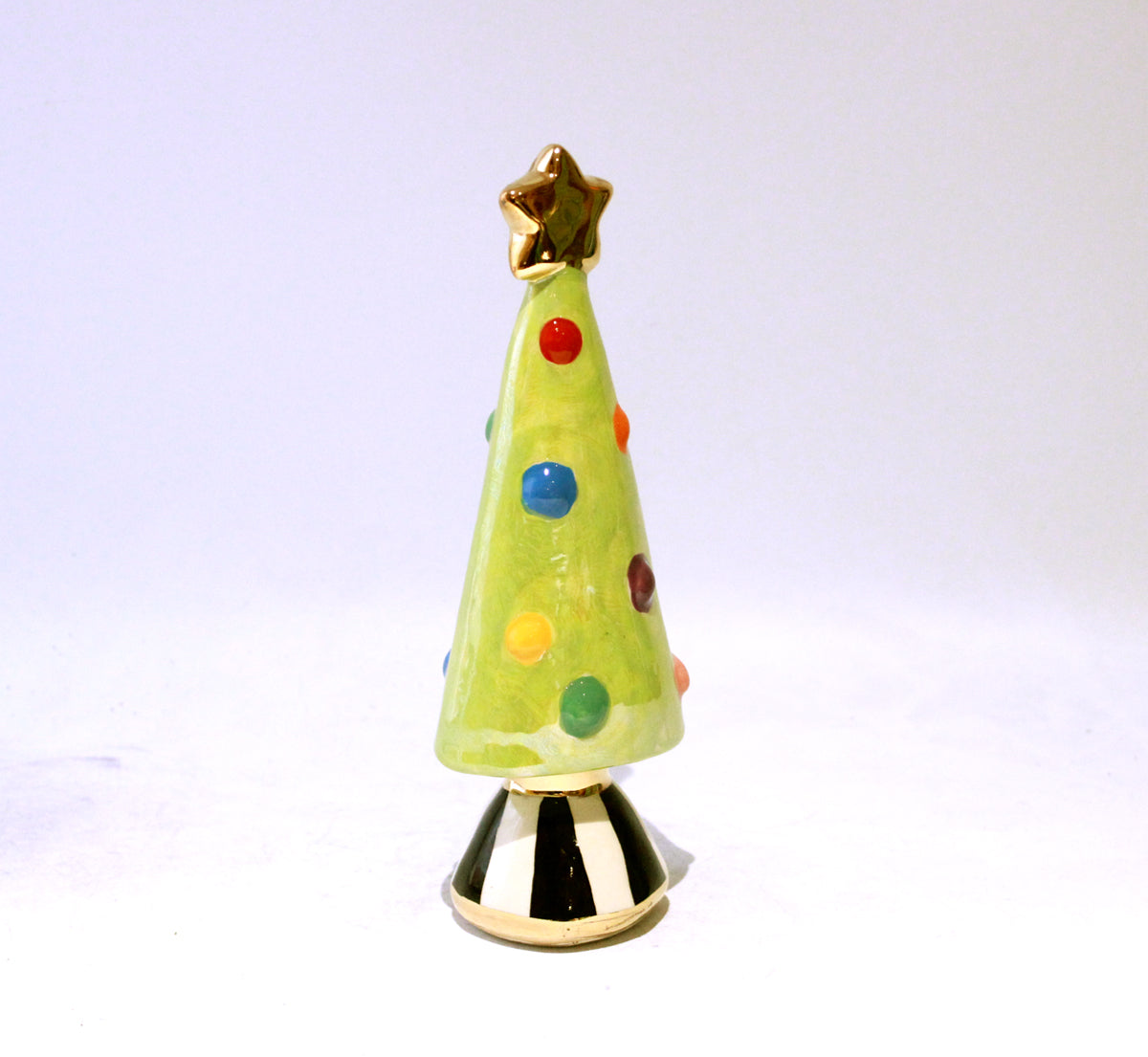 Small Christmas Tree in Green with Black and White Striped Base