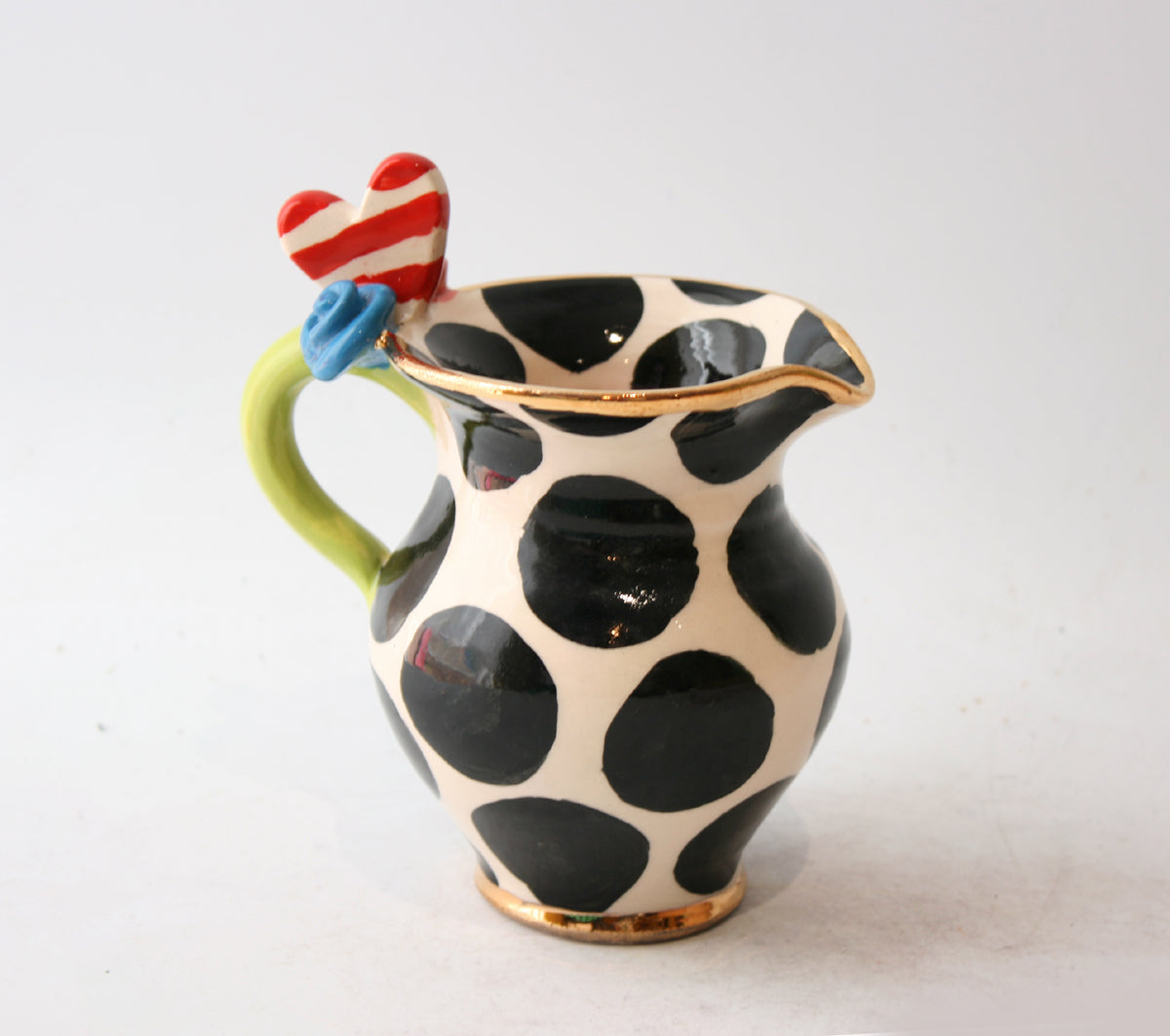 Heart Handled Creamer Jug in Big Black Dot