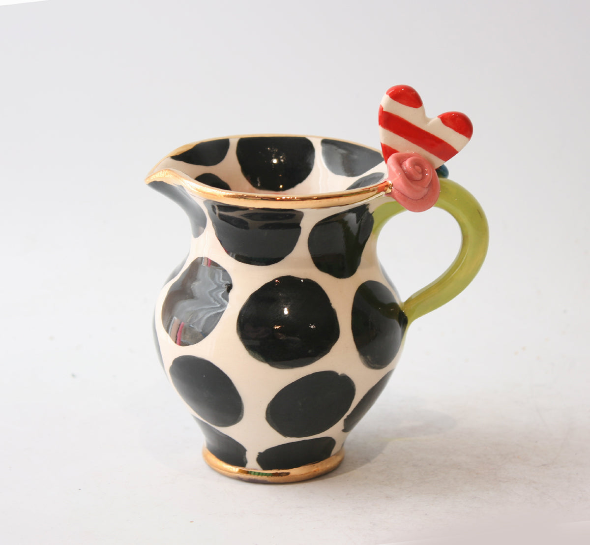 Heart Handled Creamer Jug in Big Black Dot