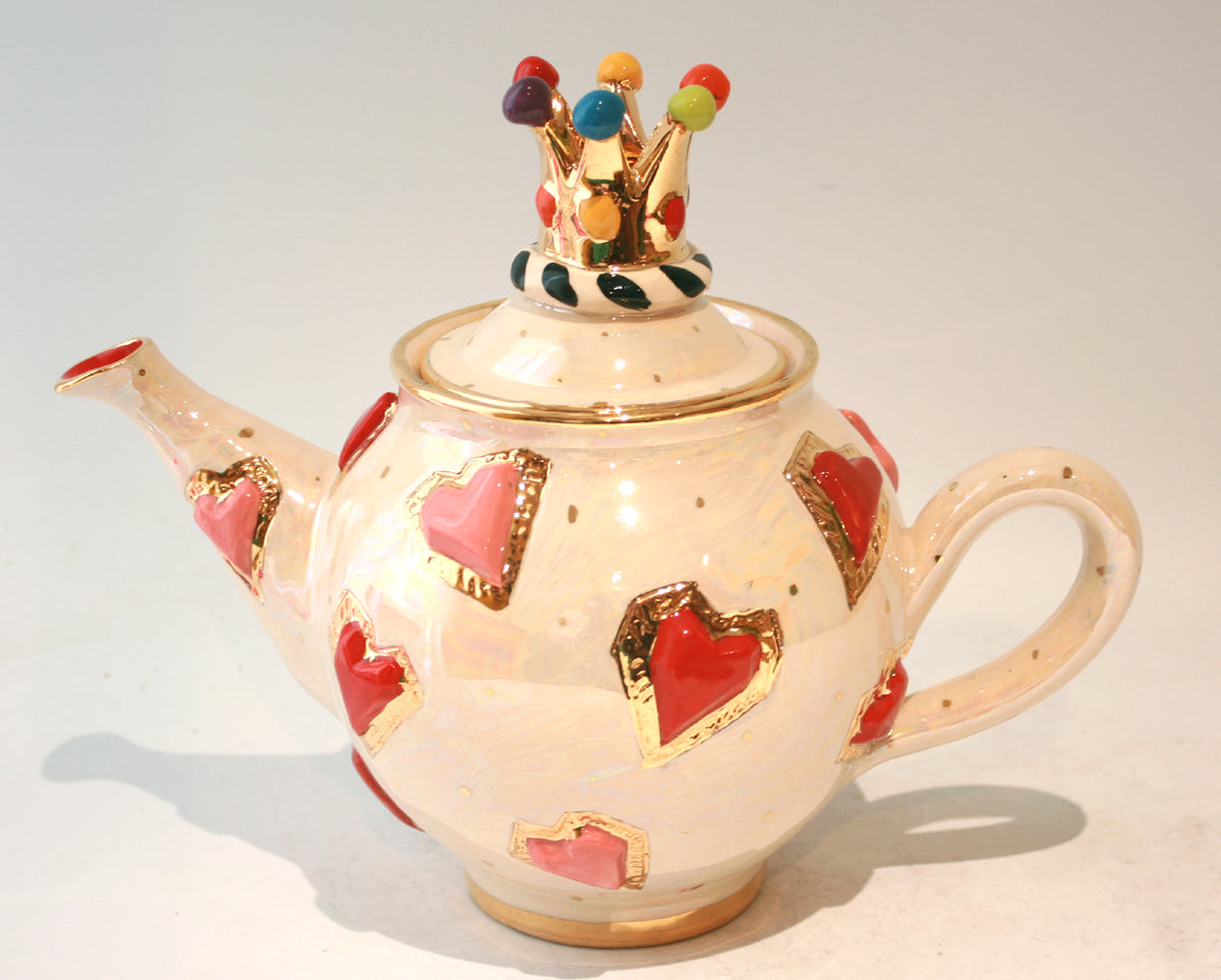 Medium Heart Studded Crown Lidded Teapot