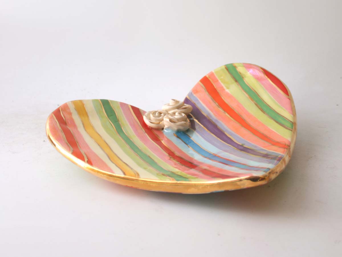 Large Heart Shaped Dish in Lustred Stripe